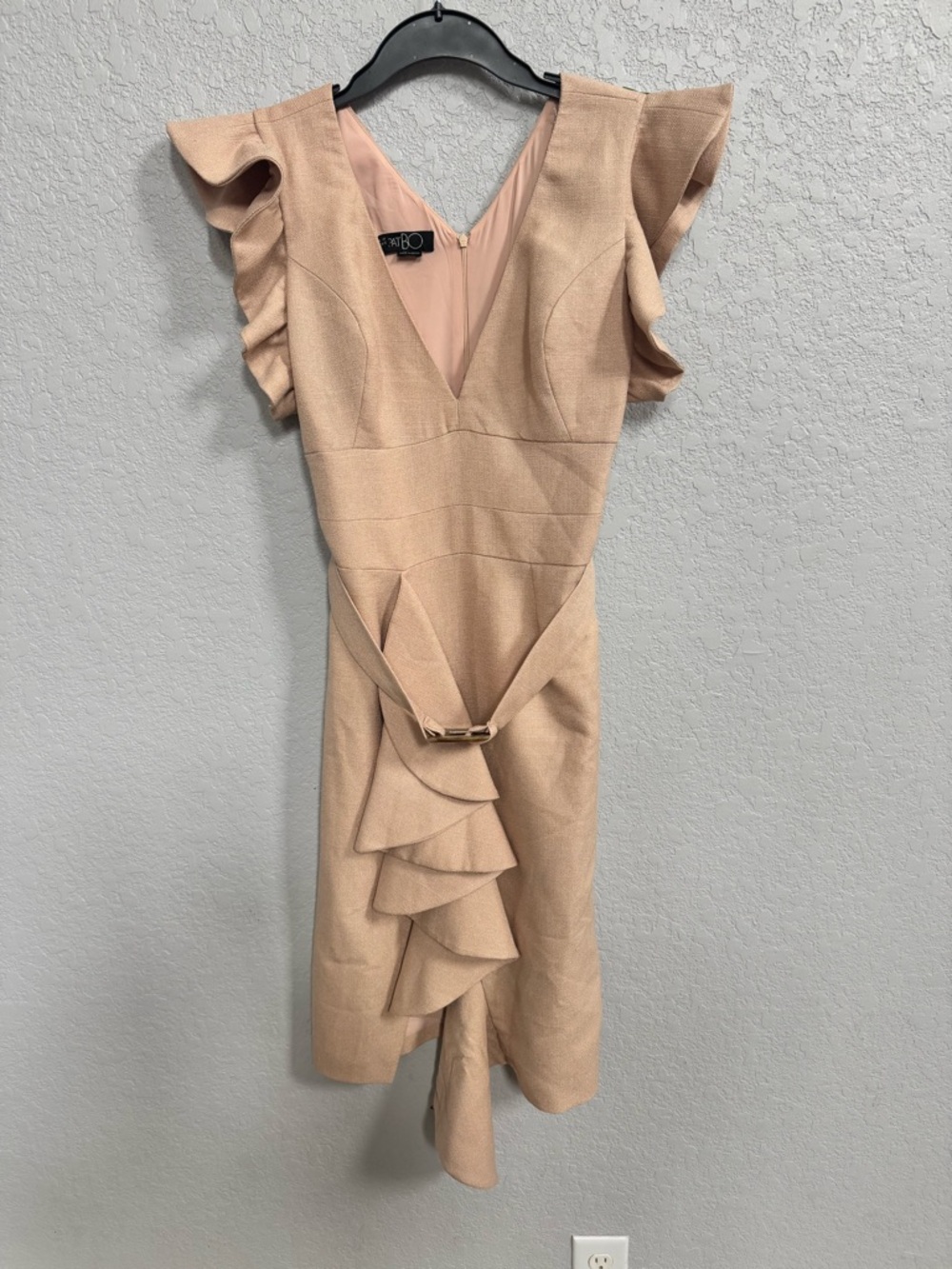 Patbo Dress Tan Belted Ruffled Dress 12